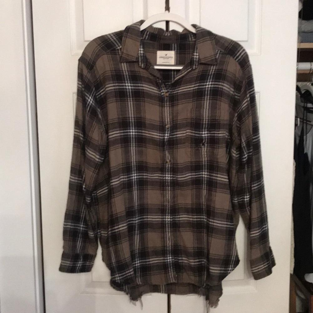 Distressed oversized flannel